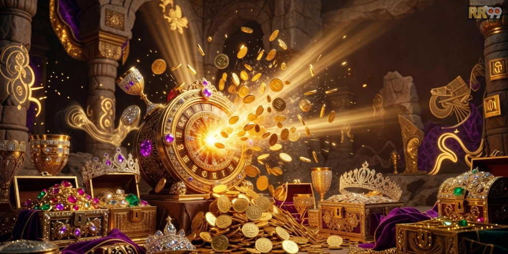 Hình minh họa jackpot mega trong nổ hũ RR99 với hiệu ứng nổ tung