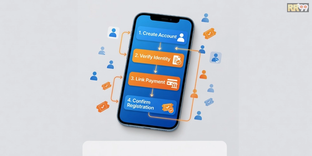 Hình minh họa các bước đăng ký và sử dụng xổ số với infographic dễ theo dõi và màu sắc hấp dẫn