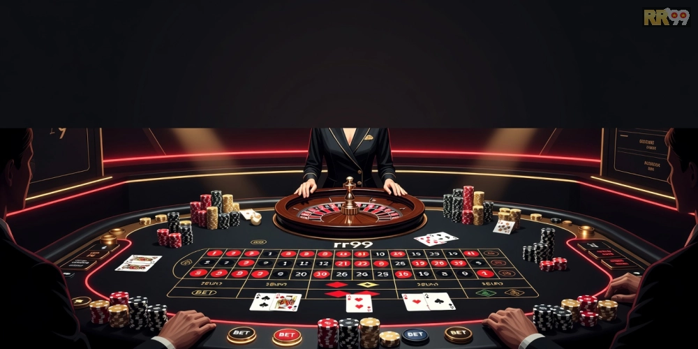 Minh họa giao diện live casino rr99 với dealer chuyên nghiệp và bàn chơi sôi động
