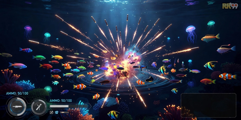 Hình ảnh gameplay bắn cá online rr99 elite với hiệu ứng nổ tung hấp dẫn