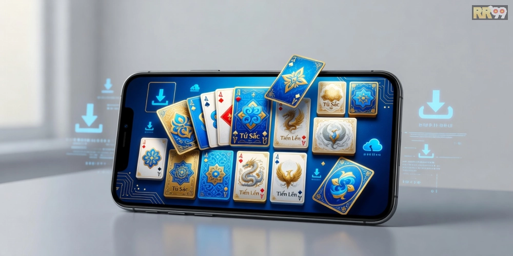 Khái niệm tải game bài rr99 được minh họa qua giao diện ứng dụng chơi bài trực tuyến